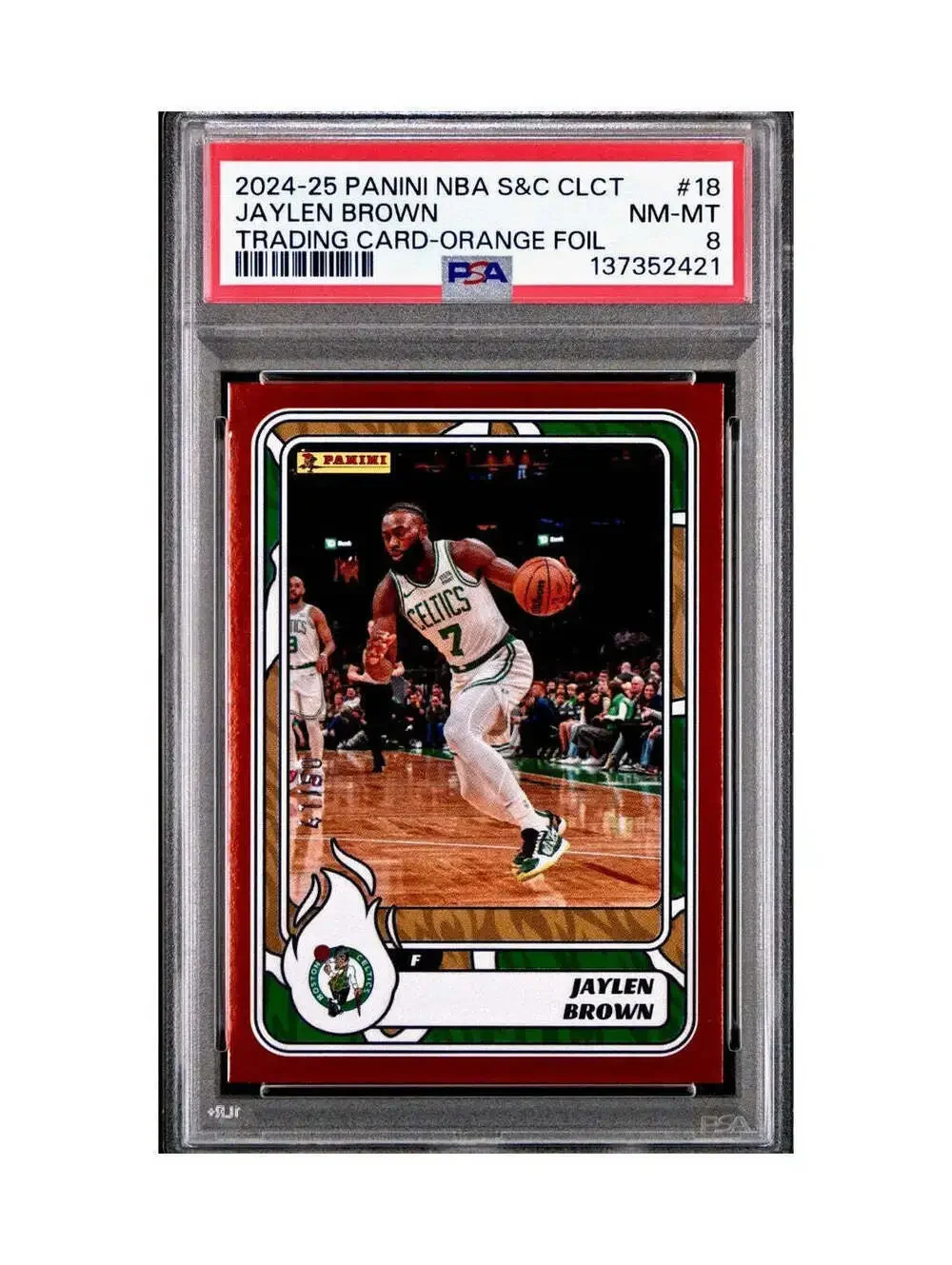 Jaylen Brown 2024-25 Panini NBA #18 Sticker 41/50 Orange Foil PSA 8 NM-MT